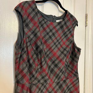 Sleeveless Gray and Red Plaid Dress - size 14P